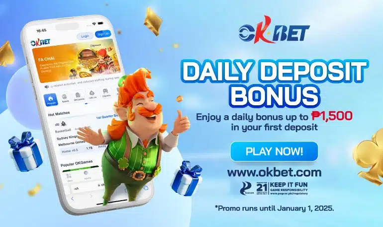 Daily Deposit bonus up to 10% by OKBet